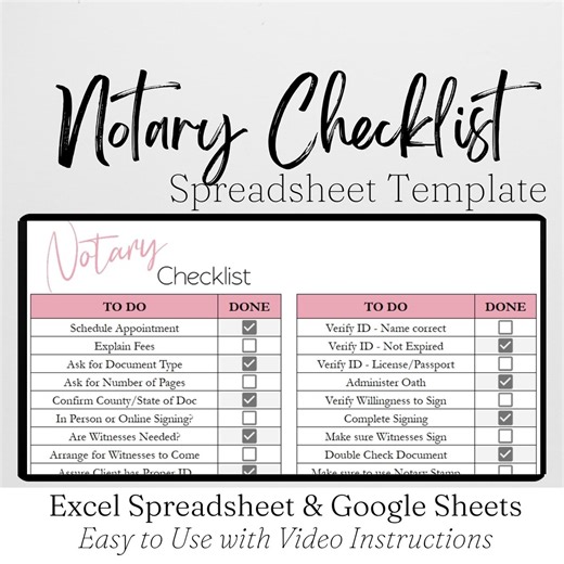 Notary Checklist Template, Notary Public, Notary Template, Notary Business, Notary Signing Agent, Loan Signing Agent, Remote Online Notary - Etsy