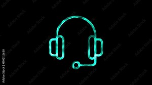 Neon headphones sign animation. Neon headphones sign. Glowing neon line Headphones icon. neon headphone icon animation