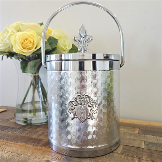 Vintage Silver Ice Bucket – Fleur-de-lis Lid – M.H Hong Kong – Ornate Crest Design - Etsy
