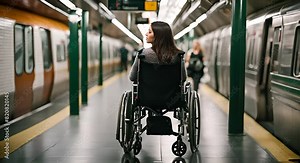 Woman in a wheelchair in the subway.