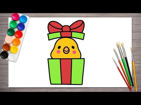 How to Draw Cute Bird in Gift Box | Christmas Gift Drawing