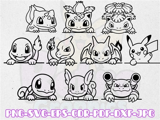 Pokemon Starters 10 Peekers   Pikachu First Generation Bundle | Svg Png Dxf Eps Cdr | Cricut Silhouette Laser Engraving Cutting Vector Files - Etsy