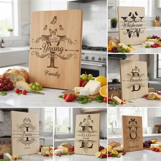 Monogram SVG Cutting Board, Farmhouse Charcuterie Engraving File, Personalized Alphabet Designs - Etsy