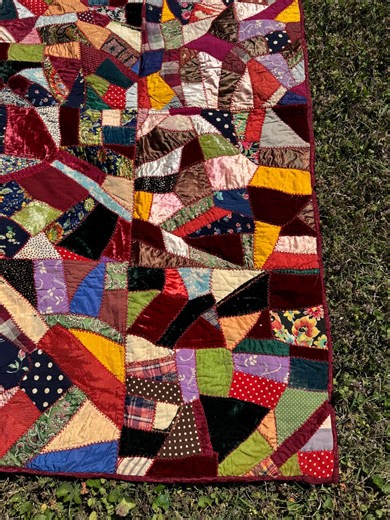 Stunning Vintage Victorian Crazy Quilt W Antique Silks & Art Deco Rayon Ties Embroidery Mid Century Patterns Geometric Quilting Bee - Etsy