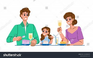 Family Eating Restaurant Vector Happy Lunch Stock Vector (Royalty Free) 2224988383 | Shutterstock