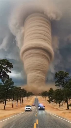 The video captures a tornado forming and moving across the landscape. The swirling funnel cloud extends from the sky down toward the ground, creating an intense and dramatic scene. Dust and debris circle around the rotating column of air. A powerful display of extreme weather caught on camera. This text and video are entirely fictional and created using artificial intelligence. | Anatolii Marynyuk