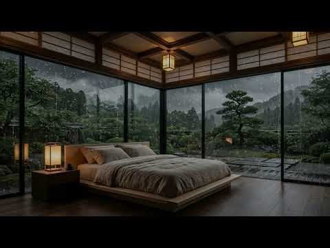 3 HOURS Rain Sounds Cozy Japanese Glass Room Night Sleep & Relax