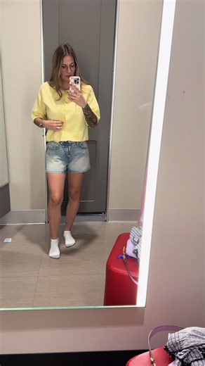 Mini Target try on - I brought other things in the dressing room but just wasn’t feeling it this day. I do LOVE the color of the yellow shirt but felt it was too big. Unfortunately they didn’t have a smaller size. The blue dress was cute but just didn’t feel like me. #targetshopping