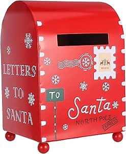 Sosoport Christmas Santa Mailbox Decoration Letters to Santa Christmas Kids Wish List Red North Pole Mailbox for Fireplace Mantle Front Door