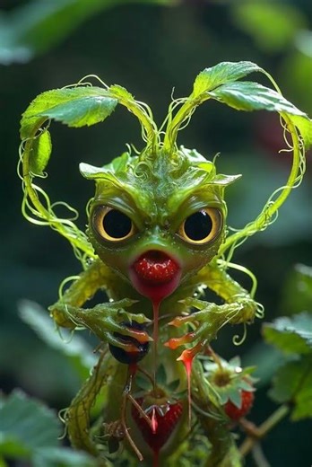 Oddly Adorable: Leafy Vine Sprite MUNCHES Mixed Berries 🍓🫐 ASMR
