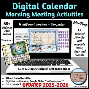 Digital Interactive Morning Meeting Calendar 2025-2026