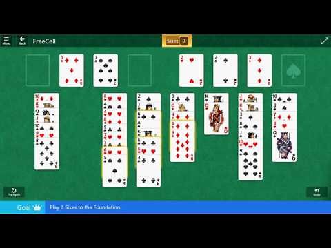 Windows 10 Anniversary: FreeCell\Medium - Play 2 Sixes to the Foundation