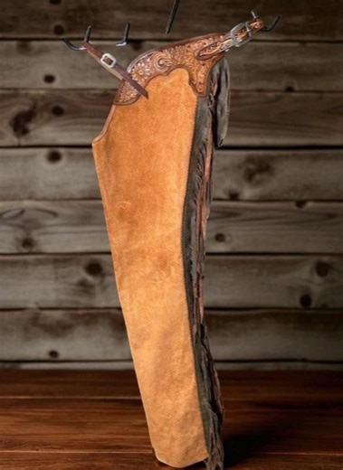 Handmade Tan Leather Chaps With Tooled Yoke & Fringe – Western Cowboy Rodeo Chaps - Etsy