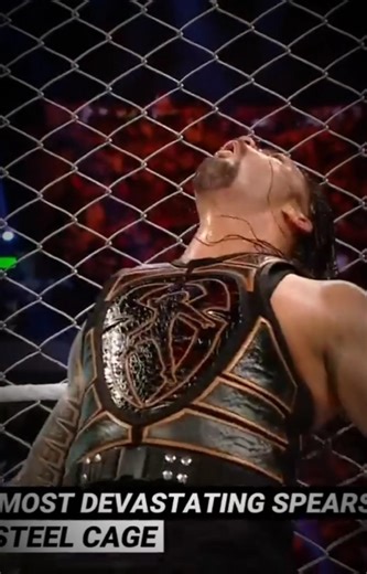 Roman Reigns DESTRUCTIVE Spear to Brock Lesnar! 💥 Steel Cage Broken!#shortvideo #wwe #shorts