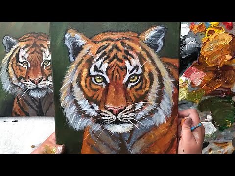 Free ACRYLIC Painting Tutorial | Portrait of a Tiger 🐅