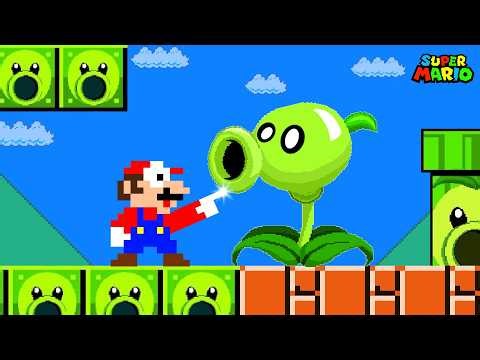Super Mario Bros Vs PVZ. When Everything Mario Touches Turns Into PEASHOOTERS!
