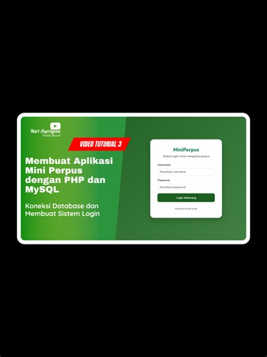 Tutorial Perpustakaan Mini PHP Native & Bootstrap 5 - Bagian 3: Sistem Login & Multi-User Level Selamat datang kembali di seri tutorial Aplikasi Perpustakaan Mini! 🚀 Pada video ketiga ini, kita akan mulai membangun fitur inti keamanan aplikasi, yaitu sistem login. Kita akan belajar bagaimana memproses autentikasi yang aman dengan mencocokkan data dari database serta menangani perbedaan hak akses (level) antara Admin dan Petugas. 🔍 Apa yang Akan Dipelajari di Video Ini? 1. Penerapan Koneksi Dat