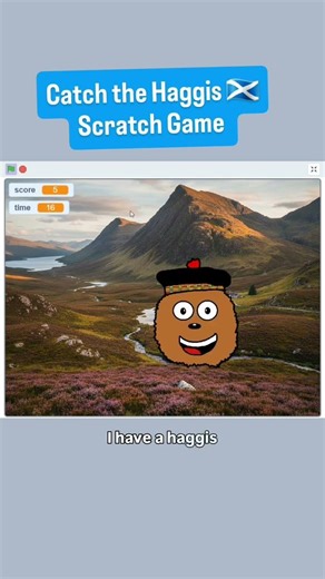How to create a Scottish themed game on Scratch. Catch the Haggis for Burns Night. Coding Tutorial.