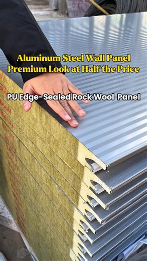 This is a double-sided aluminum steel exterior wall panel with A-grade fireproof rock wool core and PU edge sealing. Easy to install, looks great on the wall, feels as premium as aluminum but costs only half. #installation #panel #wallpanel #Durable #Insulation #panels #wallpanels #sandwichpanel #steelstructure #corrosionresistance #curtainwall #rockwool #pupanel #polyurethane #Fireproof #corrosion #Waterproof | BRD Insulation Panels