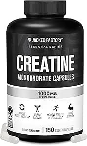 Jacked Factory Creatine Monohydrate Capsules - Creatine Pills for Muscle Growth, Increased Strength, Enhanced Energy Output and Improved Athletic Performance - 150 Capsules