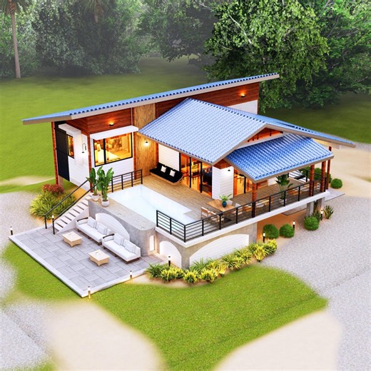 Modern Bahay Kubo Blueprint: 2 Bedroom House Plan (PDF & Autocad) - Etsy