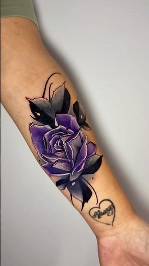 Purple Rose Cover-Up Tattoo | Inner Forearm Colour Cover-Up Transformation