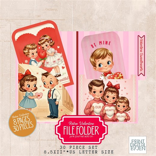 Mini File Folder Kit, Retro Vintage Valentine Printable Junk Journal Add On - Etsy