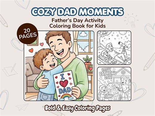 Father's Day Coloring Pages for Kids Printable PDF | 20 Bold Easy Coloring Book | Best Dad Ever Activity Sheets | Gift From Kids - Etsy