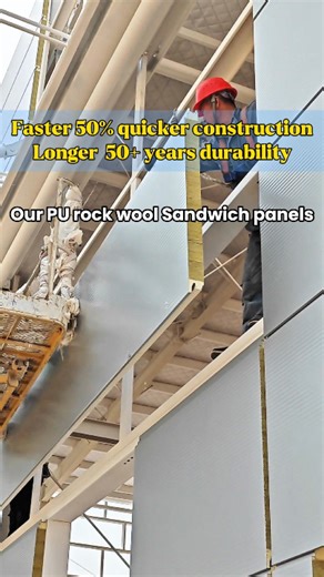 Cut construction time by 50% and last 50 years — with our polyurethane rock wool panels. #installation #panel #wallpanel #Durable #Insulation #panels #wallpanels #sandwichpanel #steelstructure #corrosionresistance #curtainwall #rockwool #pupanel #polyurethane #Fireproof #corrosion #Waterproof | BRD Insulation Panels