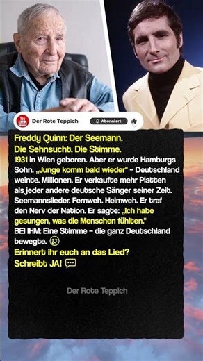 Freddy Quinn: Junge komm bald wieder – Deutschland weinte 😢