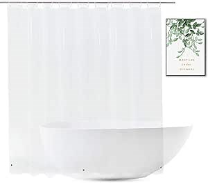 Extra Wide Shower Curtain Liner 108 x 72, Waterproof Heavy Duty Clear Vinyl Shower Liner for Bathroom and Bathtub, 18 Plastic Hooks