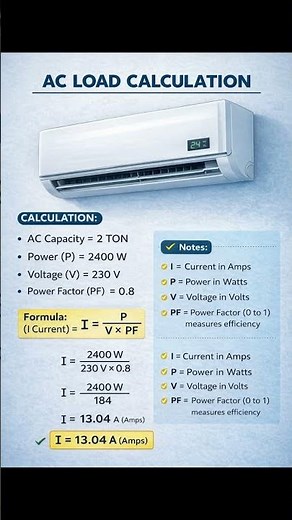 ⚡Ac load Calculation! | Electrical | Simple! #ac #airconditioner
