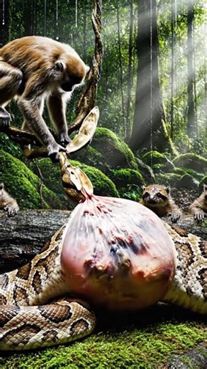 🐒 UNBELIEVABLE Monkey Snatches Prey from Python's Belly! SHOCKING Jungle Heist! #snake #jungle