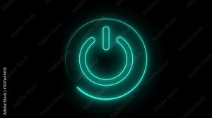 Glowing power button sign icon animated. Neon power symbol 4k motion .Animate power on off buttons with startup and shutdown effects .