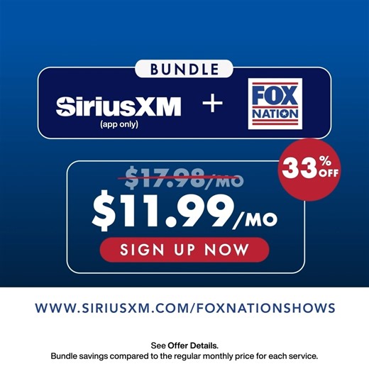 Stream the best Fox Nation originals, exclusives, premium content, and nonstop music, sports, and talk with our Fox Nation Bundle! Learn more: http://siriusxm.com/foxnationFBlanding | SiriusXM