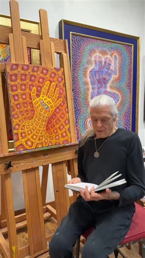 Alex Grey on Instagram: "Whenever we're expressing ourselves, the creative source of the cosmos that evolved our hands and animates them with life is working through us. Cosmic Hand, 2025 Now on display until Spring in the Grey House Gallery, at CoSM. Open Fridays, Saturdays & Sundays. 12-6pm ET."