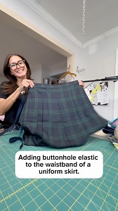 Attaching buttonhole elastic to the waistband of a uniform skirt. #proalterations #alterations #sewingtrick #smallbusinessbigdreams #businesswoman #diy #crafty #tutoring | PRO Alterations