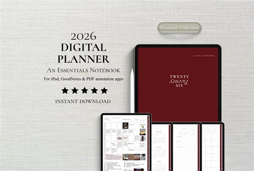 2026 Digital Planner | Goodnotes Planner | Daily, Weekly, Monthly Spread | iPad | PDF | Solid Garnet - Etsy