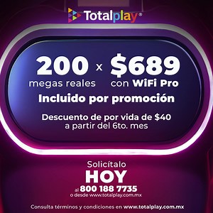 Navega con el internet más veloz de Totalplay®😎⚡️. Llévate 200 megas WiFi Pro incluido y $40 de descuento de por vida* 🤩. | Totalplay