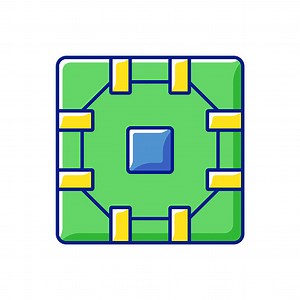 Computer circuit board RGB color icon. Small components which allow...