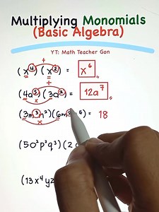 Multiplying MONOMIALS ✨😊 #basicalgebra #algebra #mathchallenge #basicmath #mathematics #MathTutor #teachergon #math #mathreview #monomials #multiplyingmonomials | Ako si Teacher Gon