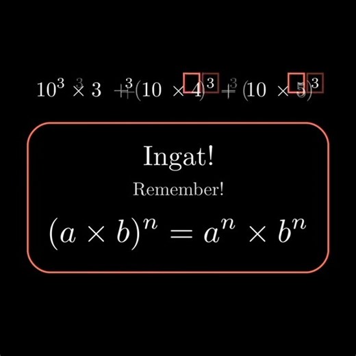 Theti84 Calculator on Instagram: "What is the value of 30³+40³+50³?? In this video, we will explain how to find the value 30³+40³+50³ without a calculator, it may be obvious that the answer would be 60³, but we need to prove it first by using exponents rules and a little bit of number manipulation. #math#mathematics#mathtok#studytok#mathproblem#matematika#matematikamudah#soalmatematika"