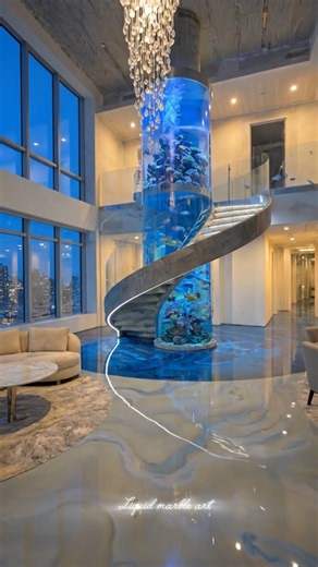 Luxury Mansion With a Giant Aquarium Column?! 😱🌊#viral #interiordesign