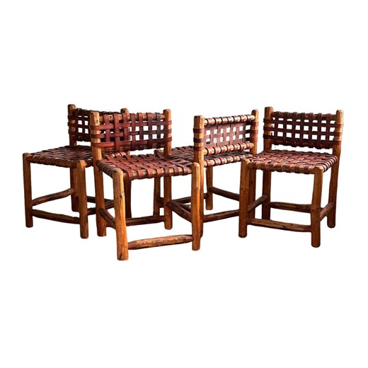 Vintage Italian Leather Strap Chairs, Handmade in Tuscany, Set of 4 - Etsy