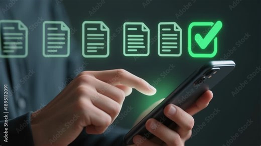 Digital identity verification mobile device guarantees data protection and privacy secure authentication for business document management, cybersecurity safety