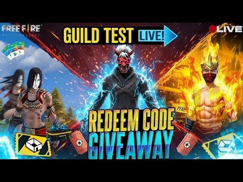 FREE FIRE LIVE REDEEM CODE GIVEAWAY AND GUILD TEST