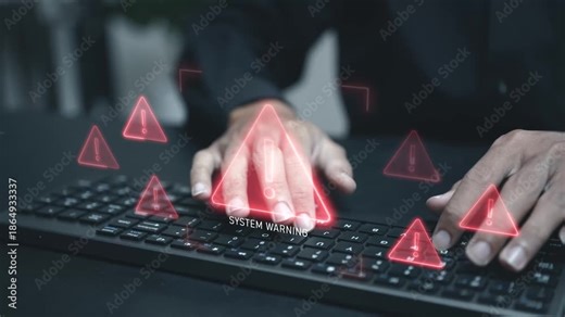 System error and warning alert on digital screen, data failure, bugs or cyber threats. Digital problem, and technology troubleshooting.