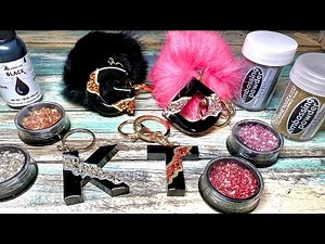 Resin keychain with crushed glass metallic and embossing powder | resin keychain