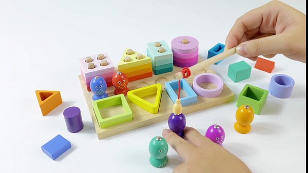 Wooden Sorting and Stacking Toy for Kids, Montessori Toys for 1 2 3 Year Old Boys Girls, with Magnetic Fishing Game, Early Educational Shape Sorter Toy Gift