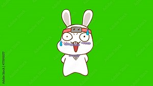 Smelly fart animation, rabbit ninja on green screen